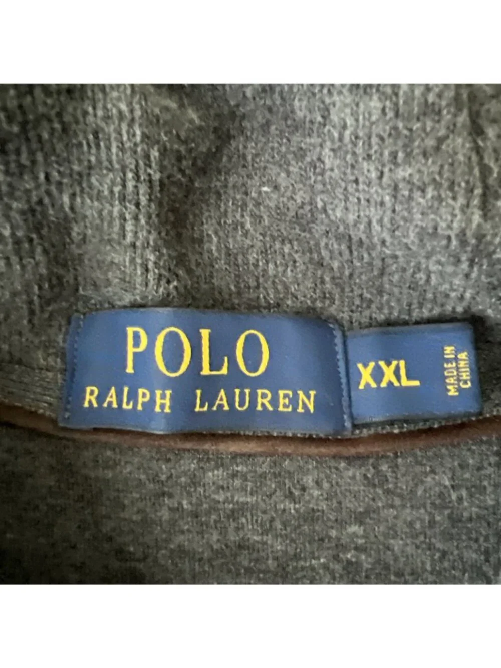 Polo Ralph Lauren Shawl Collar Pullover Mens XXL Gray Suede Elbow Patches Cotton